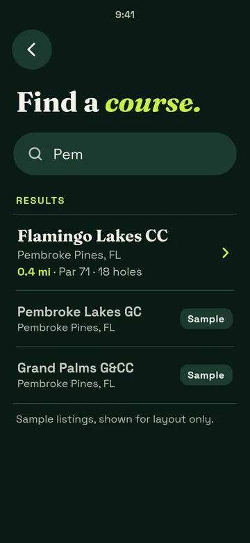 Course search: "Pem", dark