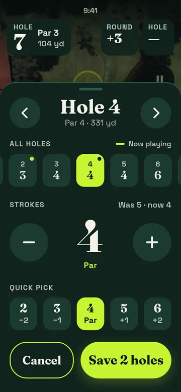 Edit scores: 2 holes changed, dark
