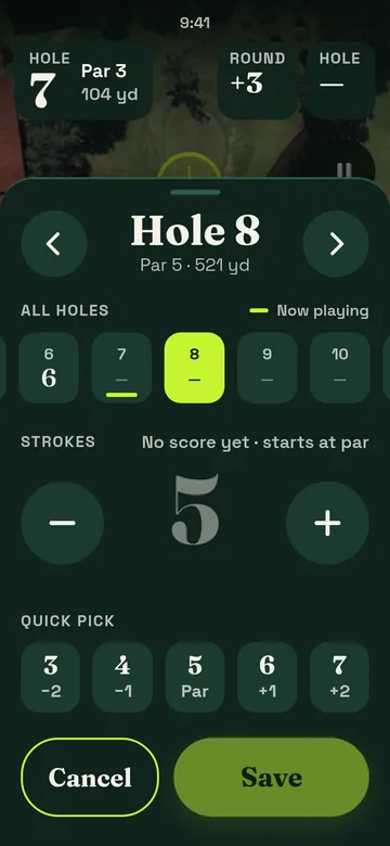 Edit scores: unplayed hole, dark