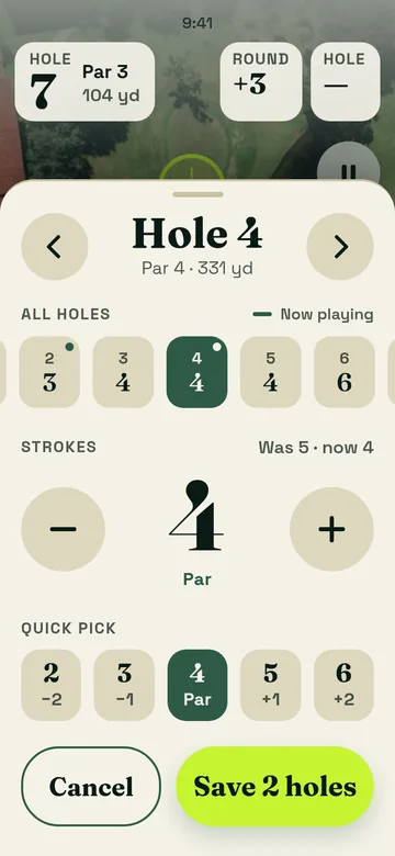 Edit scores: 2 holes changed, light