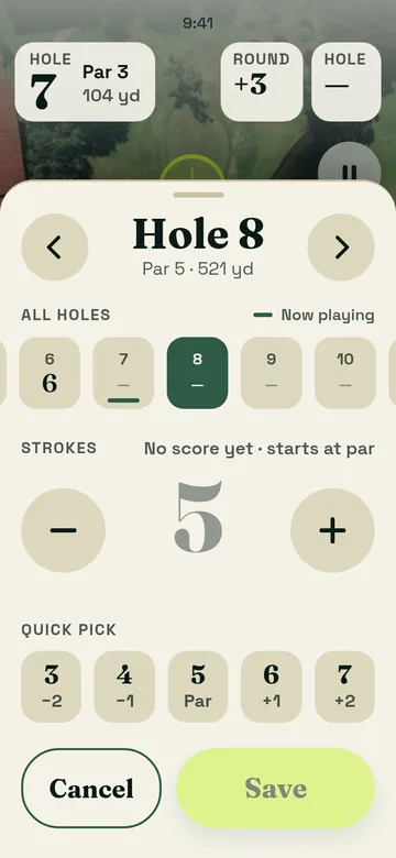 Edit scores: unplayed hole, light